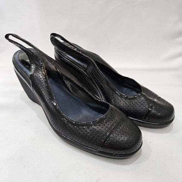 Cole Haan Womens Slingback Wedge Heels Size 7.5 Black Casual Dressy Teacher - Picture 1 of 16